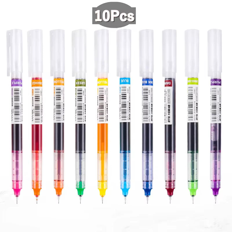 10 Colors Straight Liquid Gel Pen Quick-Drying Large-Capacity Colorful Gel Pens 0.5Mm Rollerball Pens School Office Stationery