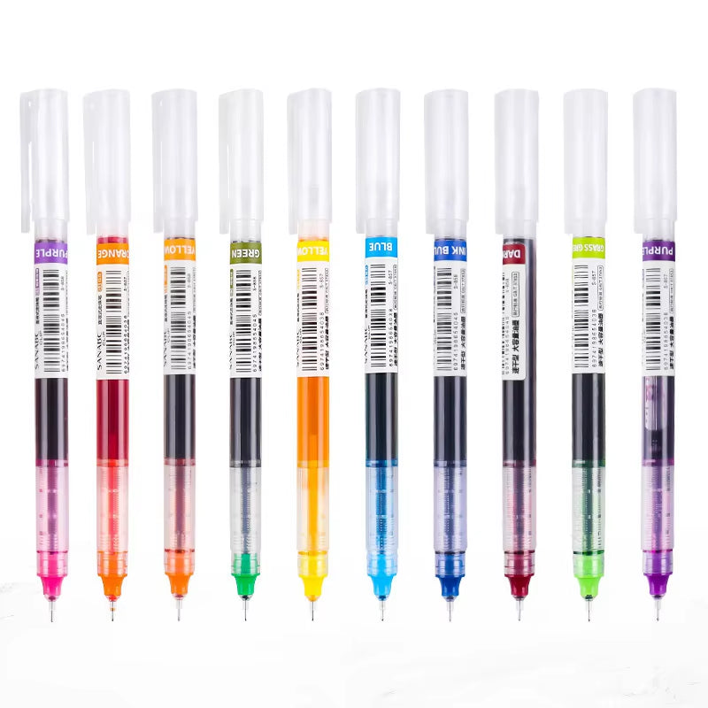 10 Colors Straight Liquid Gel Pen Quick-Drying Large-Capacity Colorful Gel Pens 0.5Mm Rollerball Pens School Office Stationery